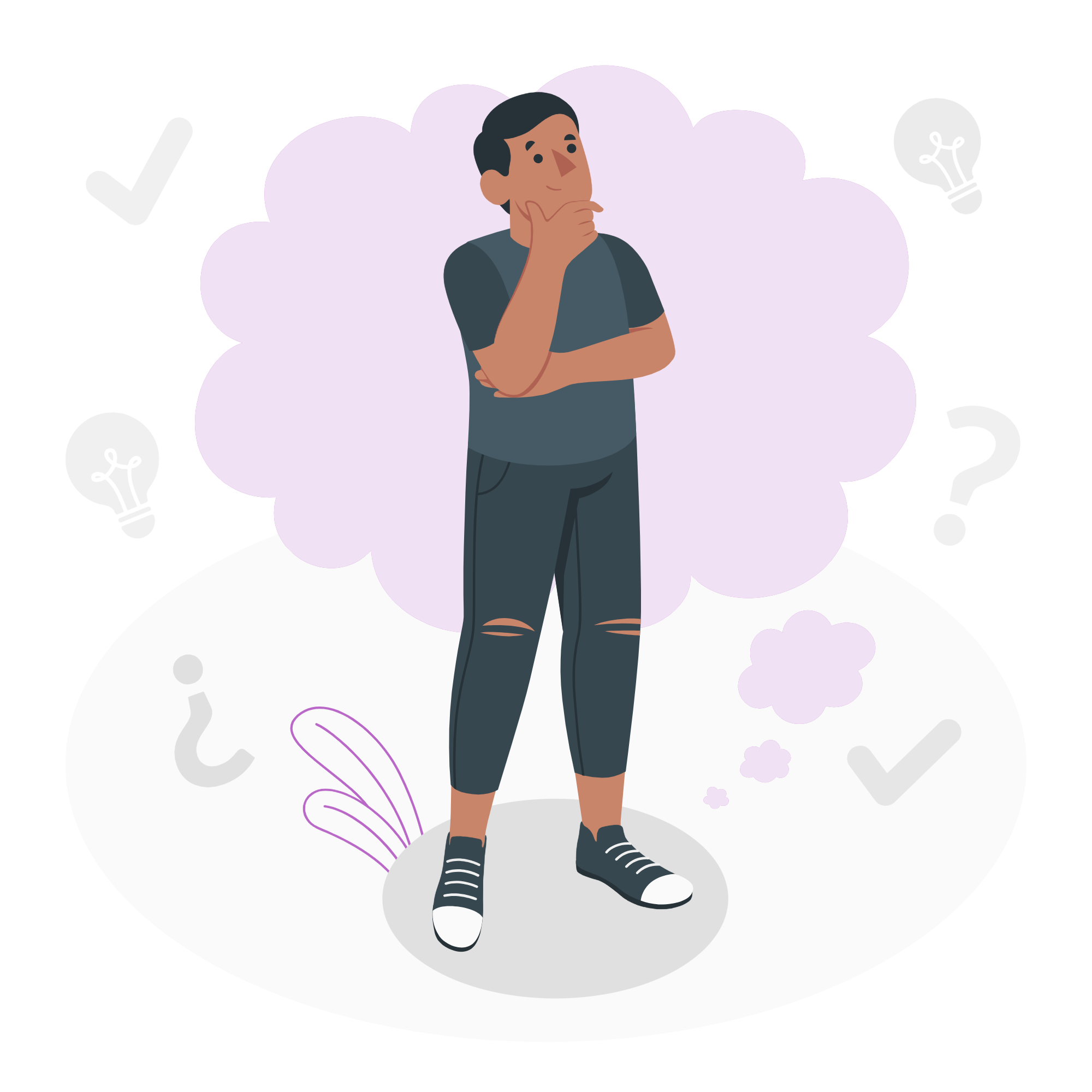 Illustration of a man thinking through payment steps